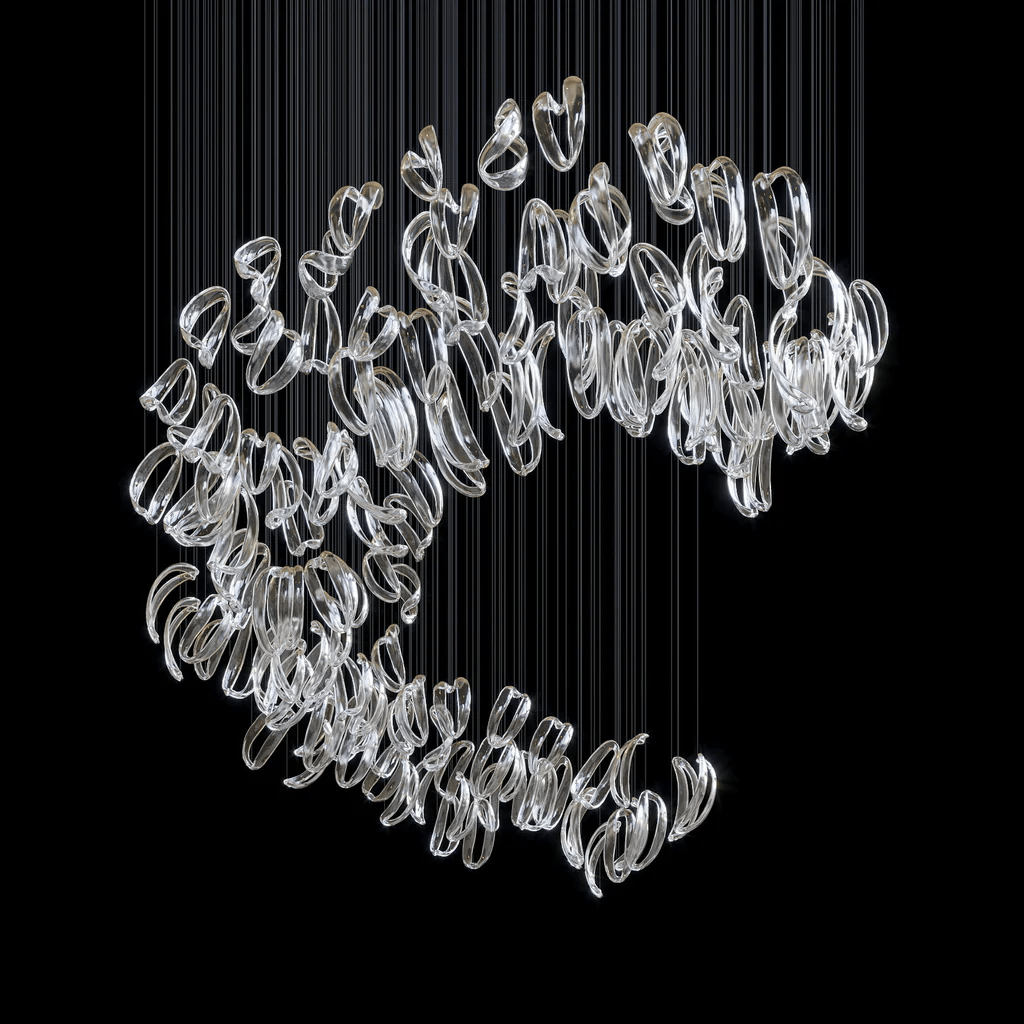 Designer Aqua Ripple Glass Art Customize Chandelier - Kavker