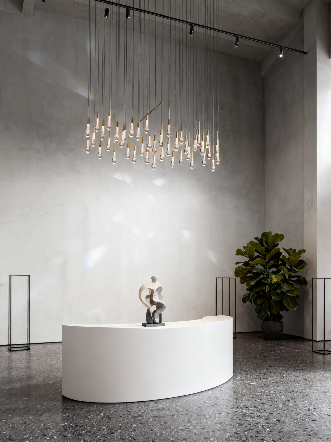 70'' Linear Chandelier Modern Glass Teardop Dining Room Chandelier in Brass