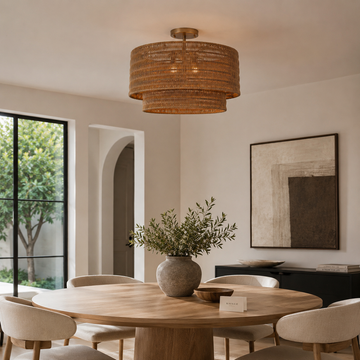 Handwoven Rattan Flush Mount Ceiling Light