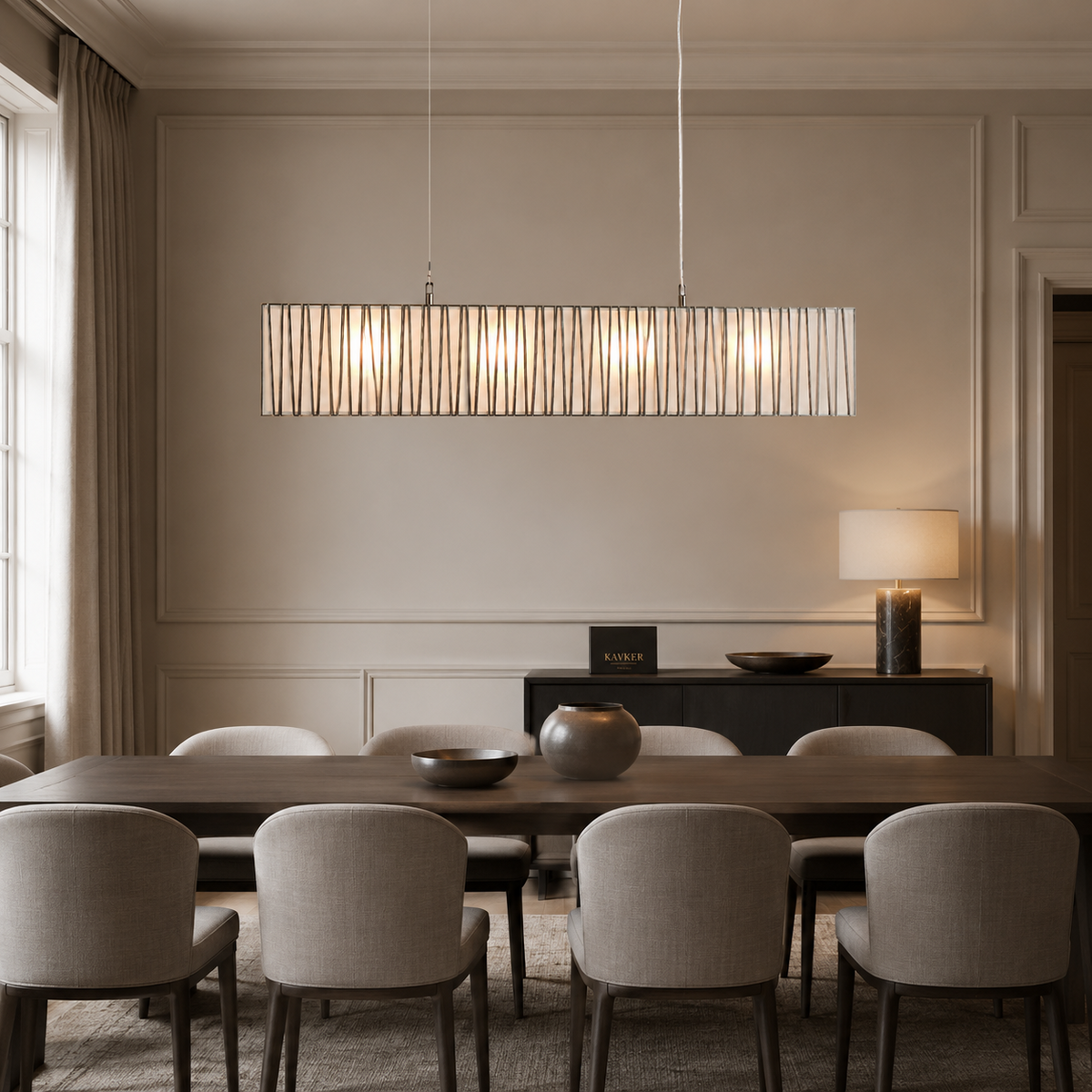 Jeunet Rectangular Chandelier in Nickel Light