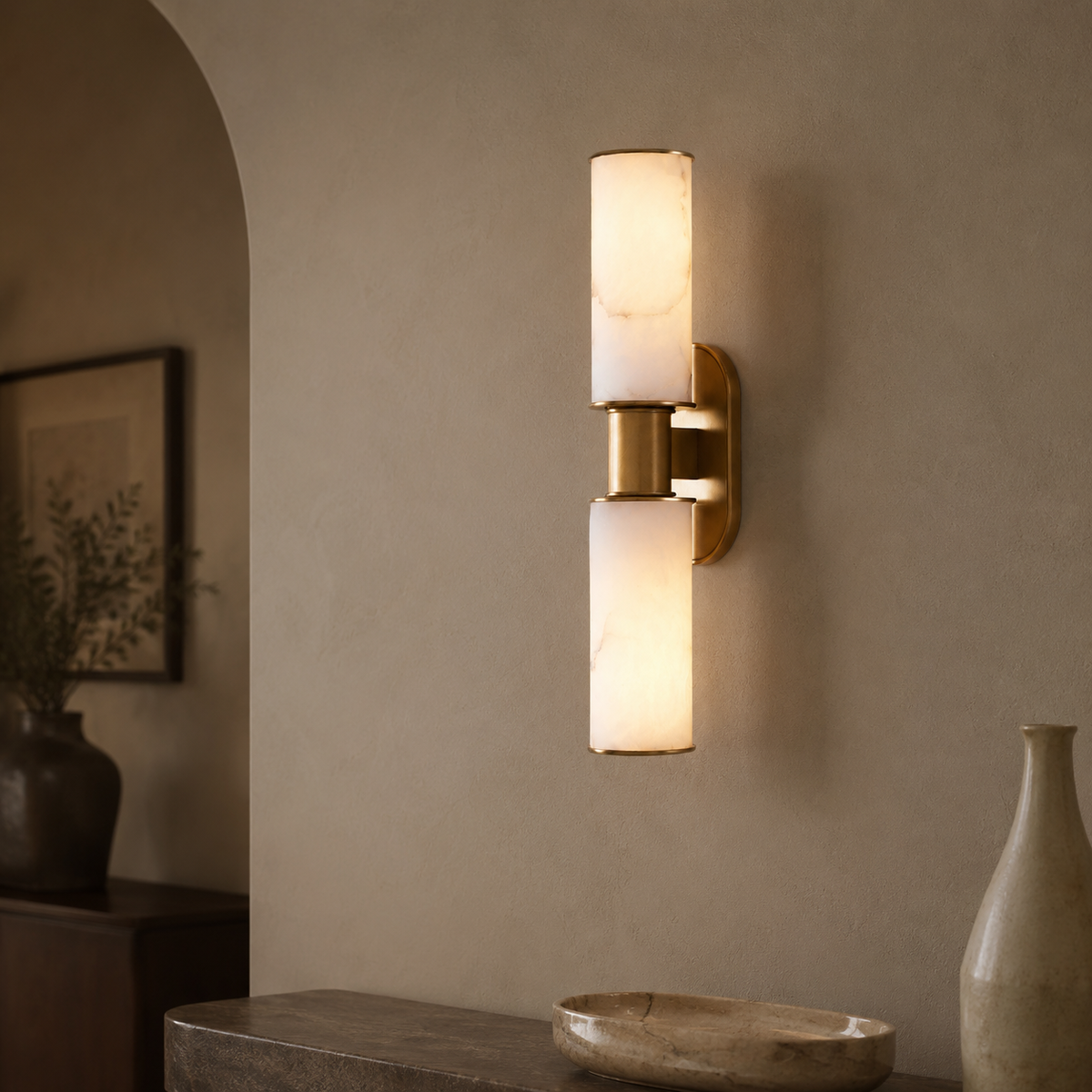 Double Alabaster Stone Wall Sconce