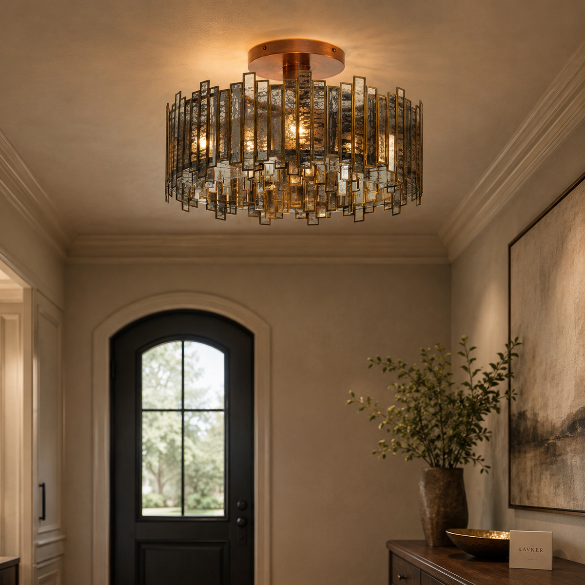 Antique Copper Glass Flush Mount Ceiling Light