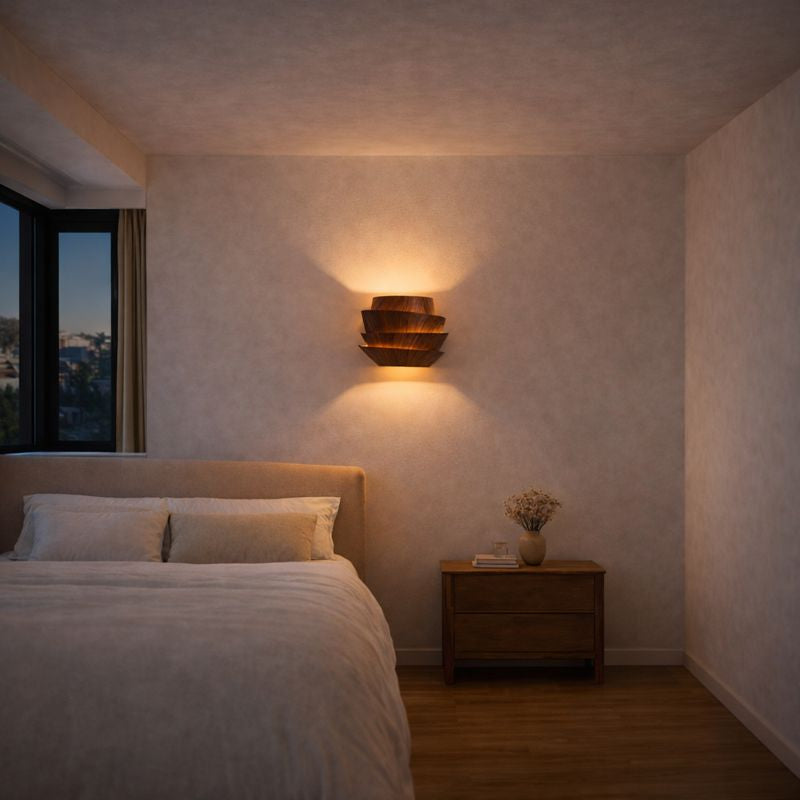 Layered Wood-Grain Iron Wall Sconce