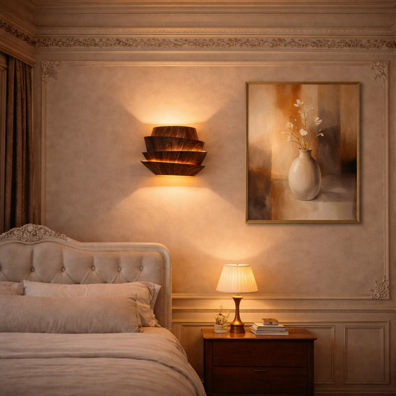 Layered Wood-Grain Iron Wall Sconce