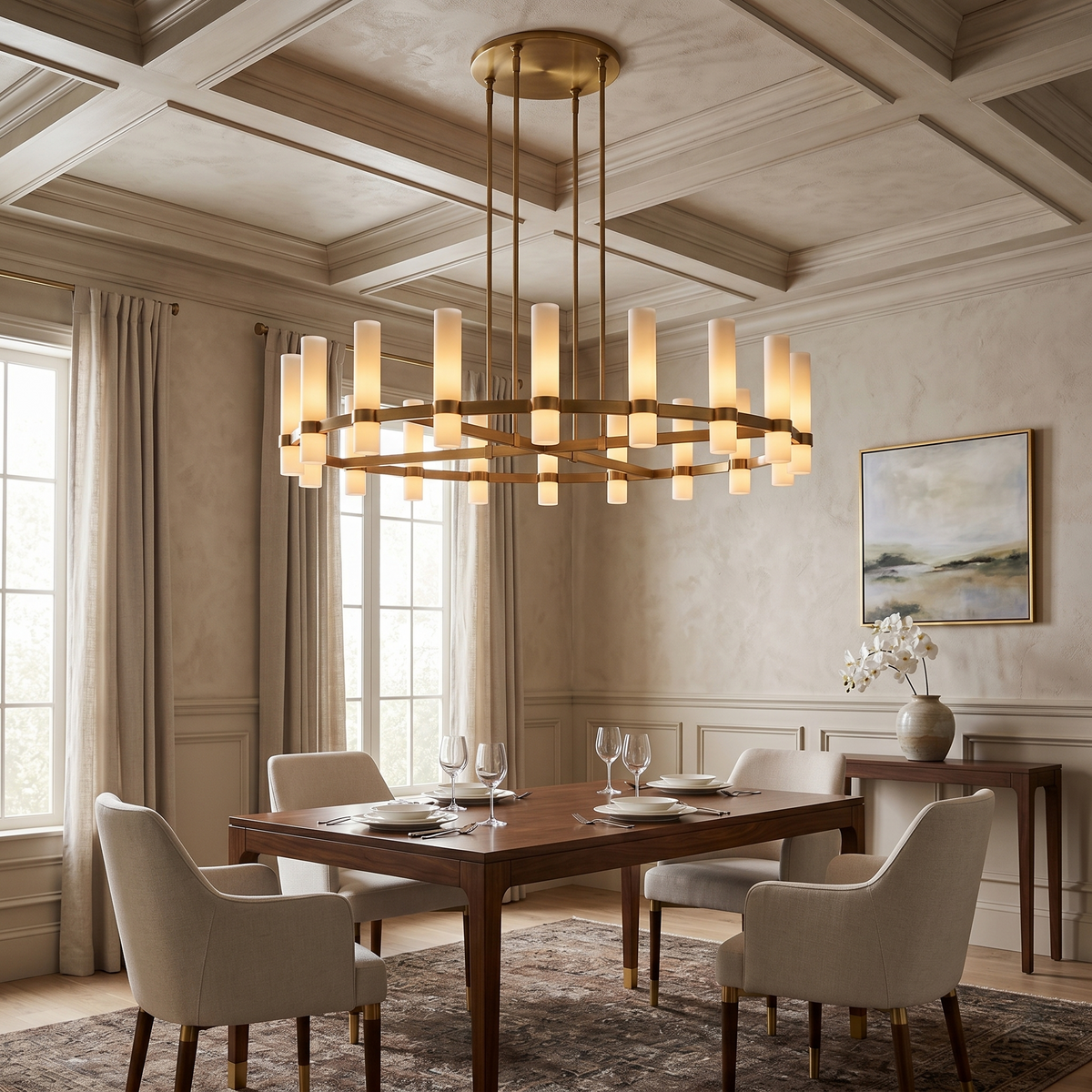 Round Milk Glass Chandelier