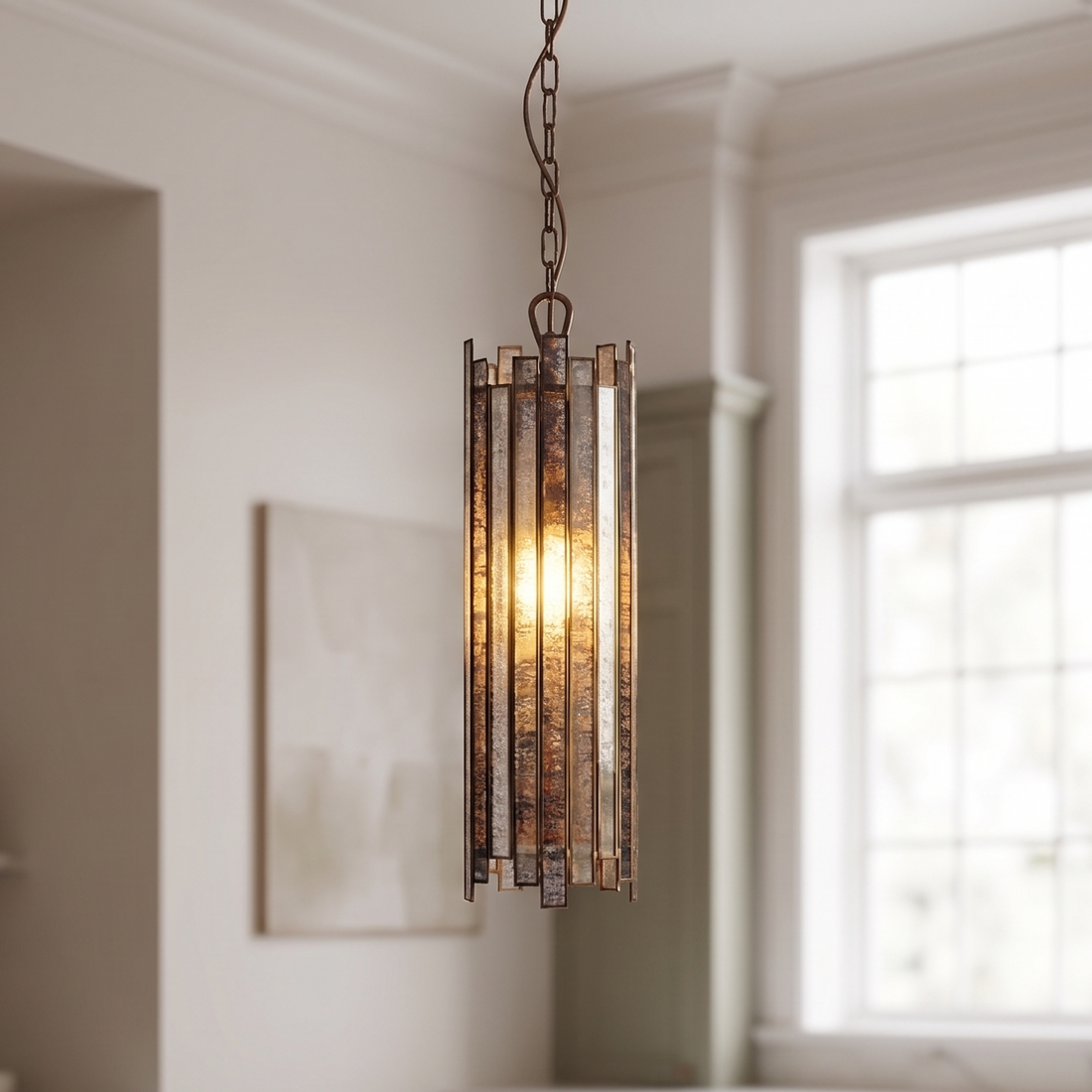 Antique Copper Glass Pendant Light