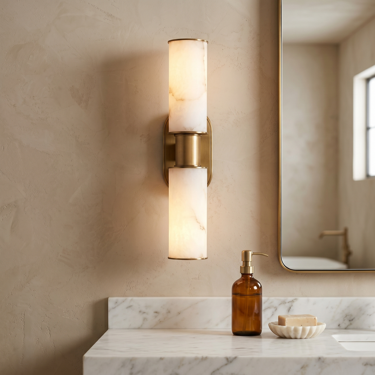 Double Alabaster Stone Wall Sconce