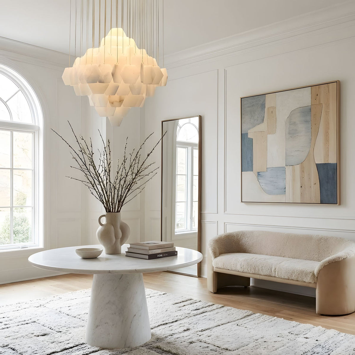 Elegant Hexa Alabaster Cascade Chandelier - Kavker
