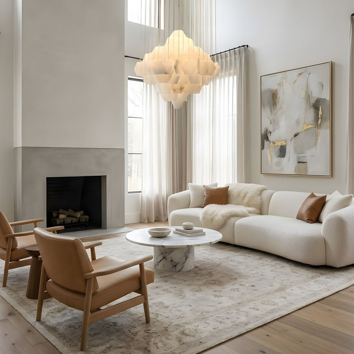 Elegant Hexa Alabaster Cascade Chandelier - Kavker