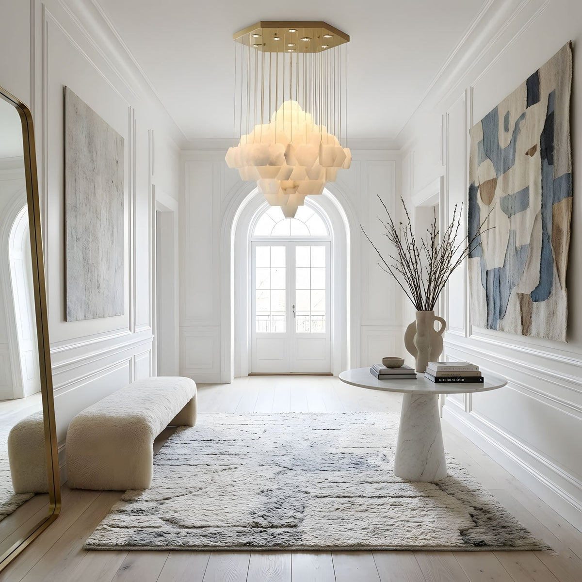 Elegant Hexa Alabaster Cascade Chandelier - Kavker