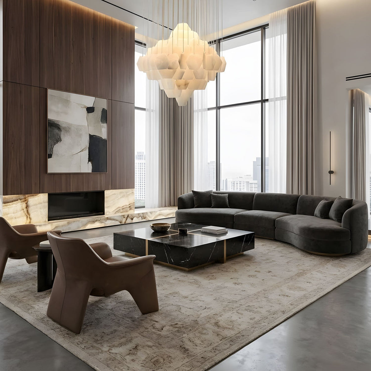 Elegant Hexa Alabaster Cascade Chandelier - Kavker