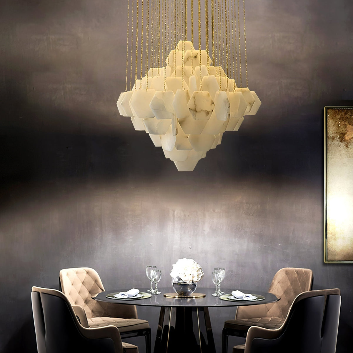 Elegant Hexa Alabaster Cascade Chandelier - Kavker