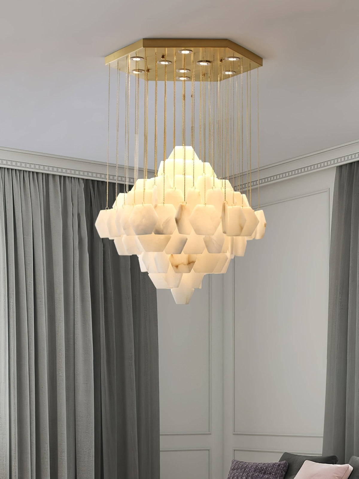 Elegant Hexa Alabaster Cascade Chandelier - Kavker