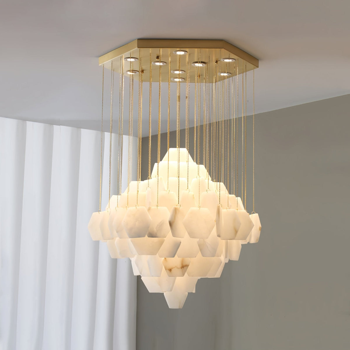 Elegant Hexa Alabaster Cascade Chandelier - Kavker