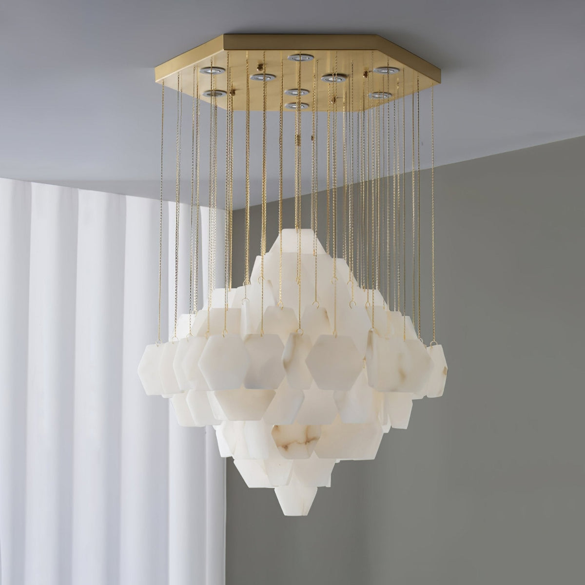 Elegant Hexa Alabaster Cascade Chandelier - Kavker