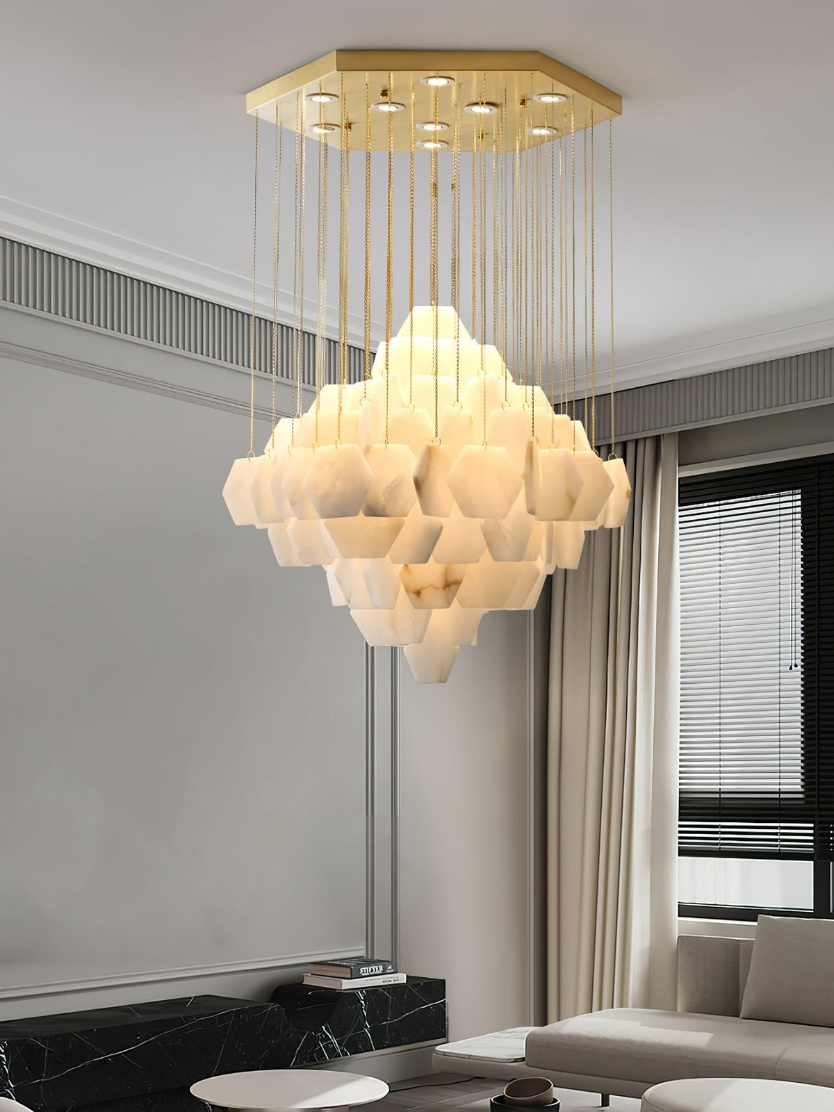 Elegant Hexa Alabaster Cascade Chandelier - Kavker