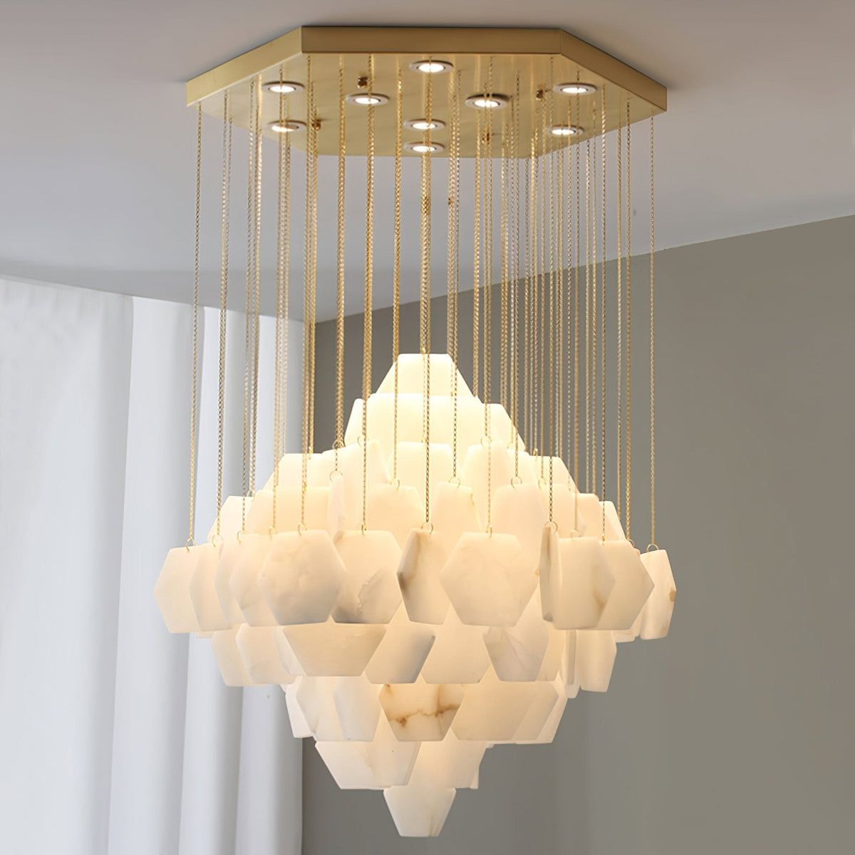 Elegant Hexa Alabaster Cascade Chandelier - Kavker