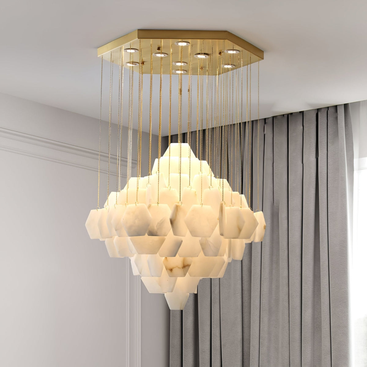Elegant Hexa Alabaster Cascade Chandelier - Kavker