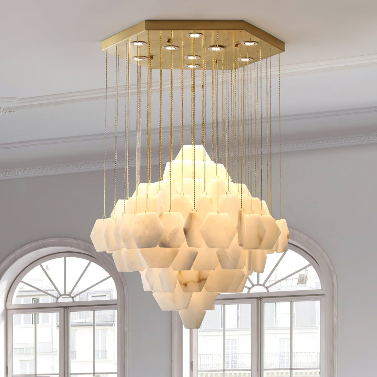 Elegant Hexa Alabaster Cascade Chandelier - Kavker