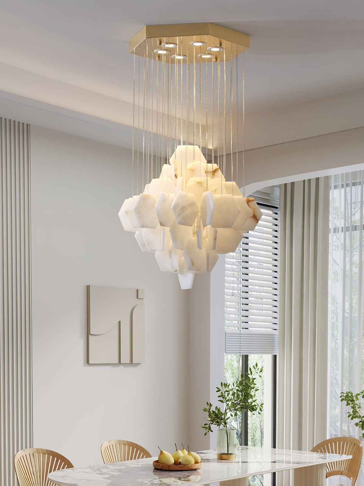 Elegant Hexa Alabaster Cascade Chandelier - Kavker