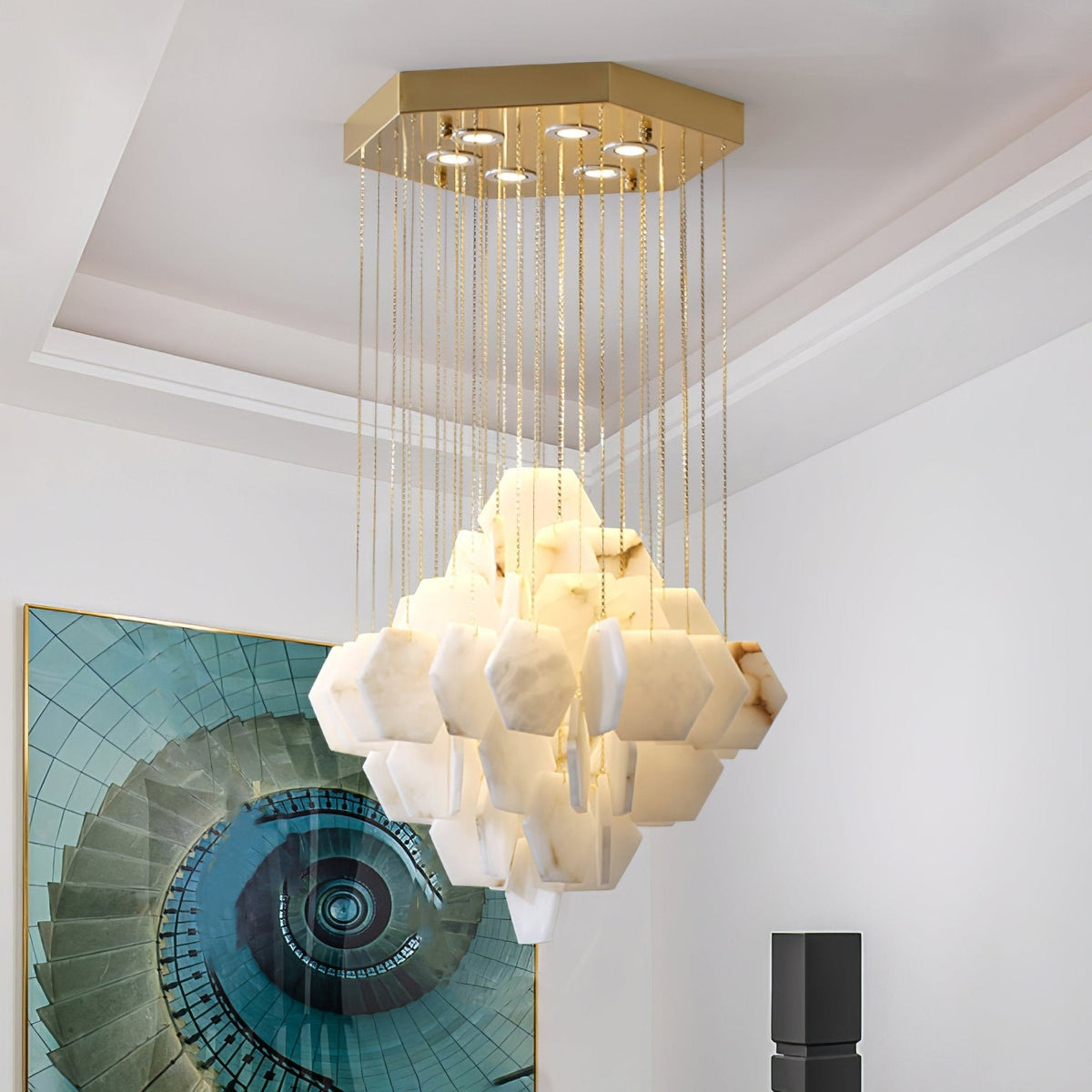 Elegant Hexa Alabaster Cascade Chandelier - Kavker