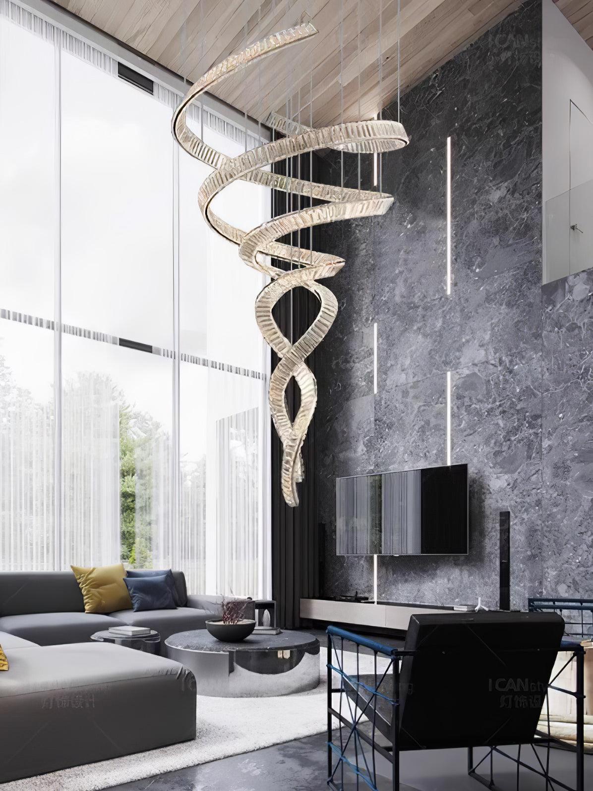 Tall Twisting Glass Staircase Chandelier - CasaraHouse