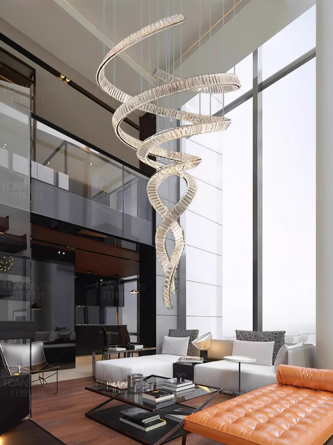 Tall Twisting Glass Staircase Chandelier - CasaraHouse
