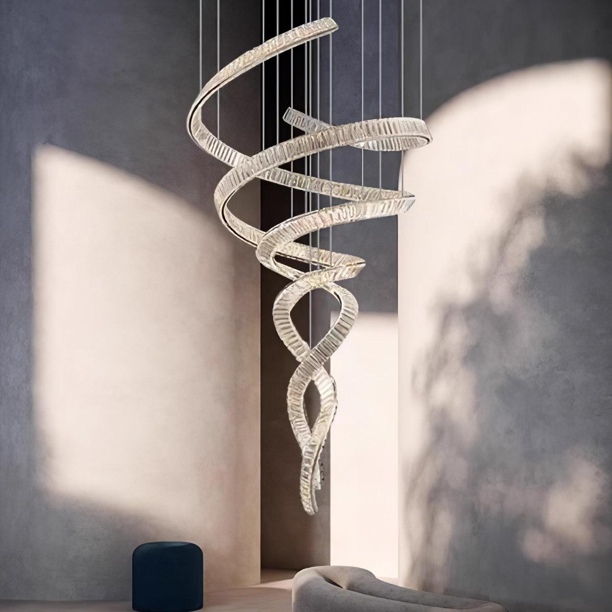 Tall Twisting Glass Staircase Chandelier - CasaraHouse