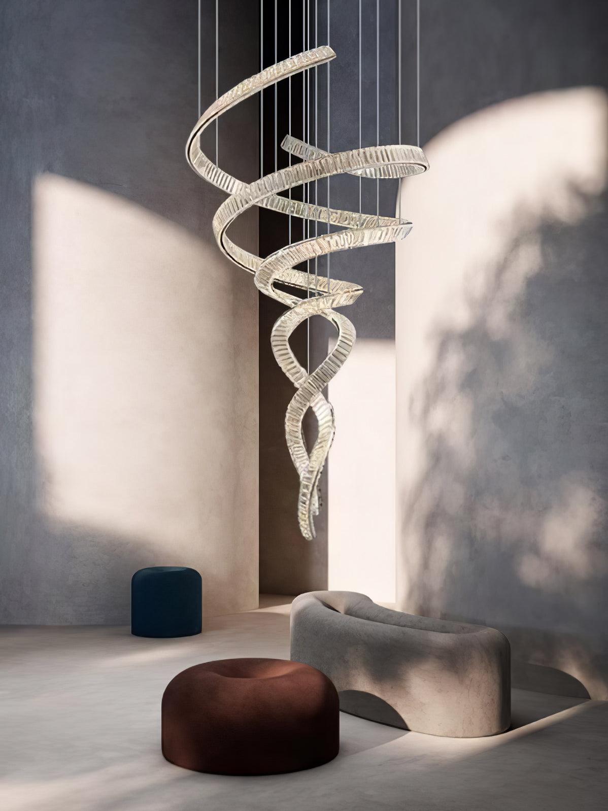 Tall Twisting Glass Staircase Chandelier - CasaraHouse