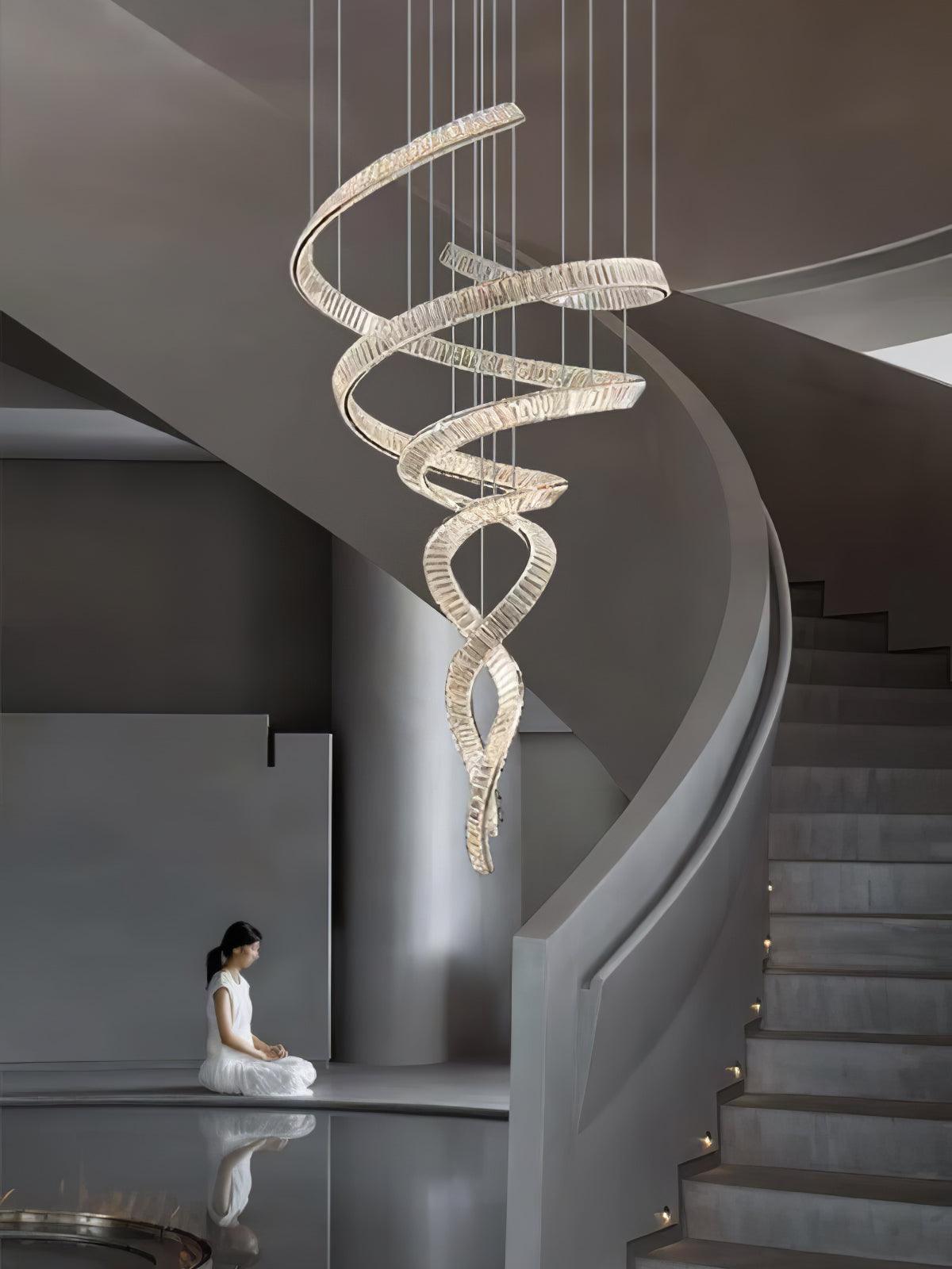 Tall Twisting Glass Staircase Chandelier - CasaraHouse