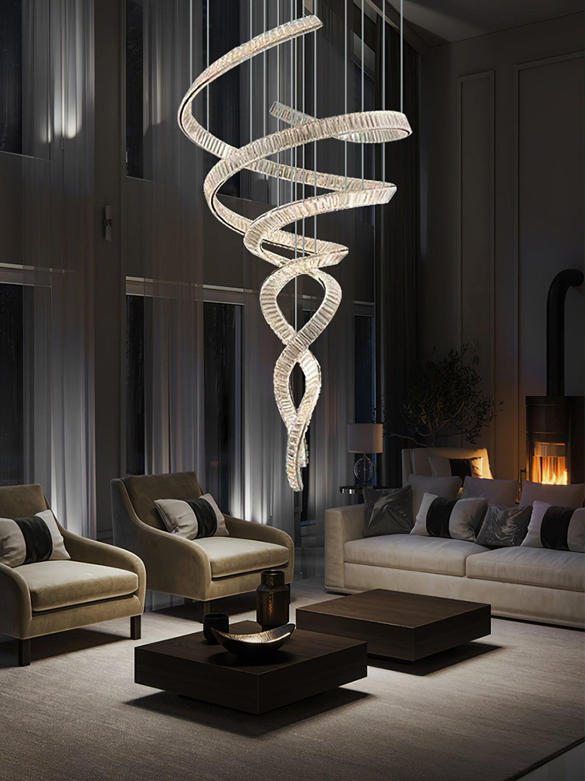 Tall Twisting Glass Staircase Chandelier - CasaraHouse