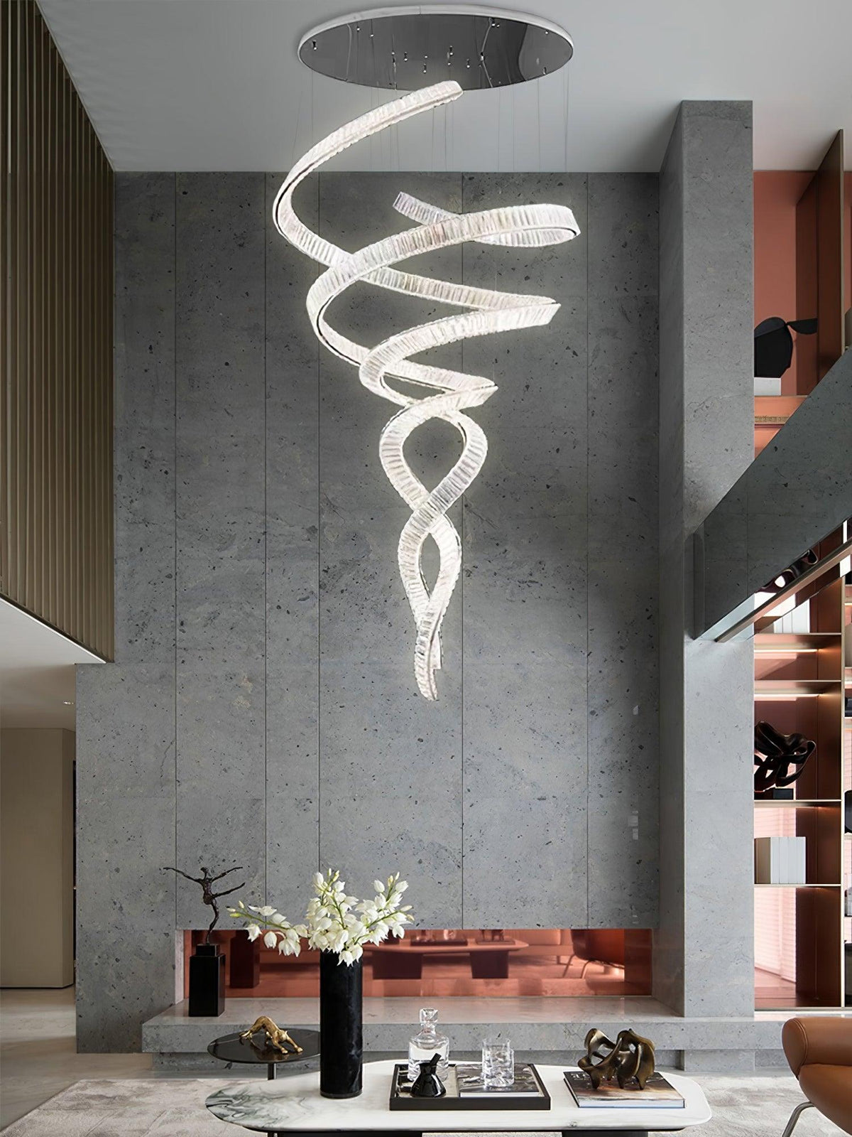 Tall Twisting Glass Staircase Chandelier - CasaraHouse