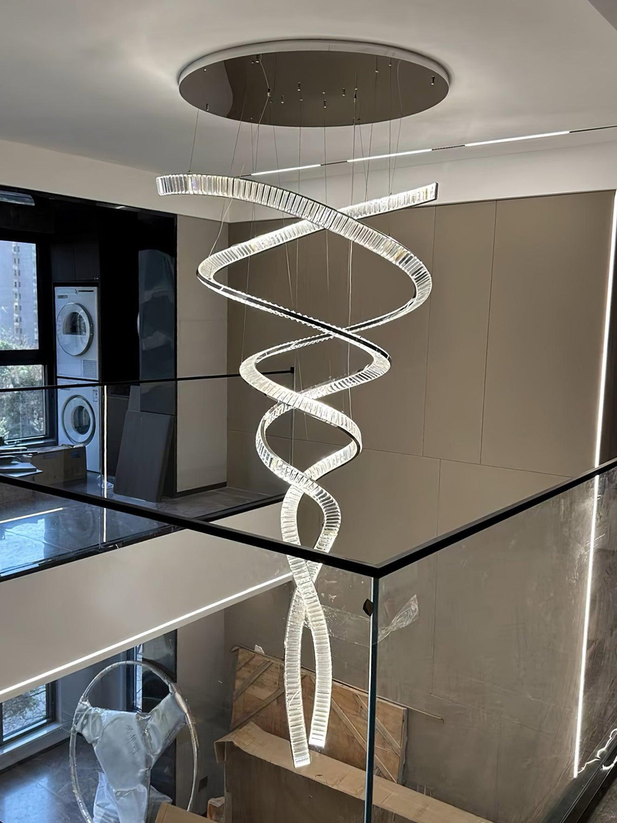 Tall Twisting Glass Staircase Chandelier - CasaraHouse