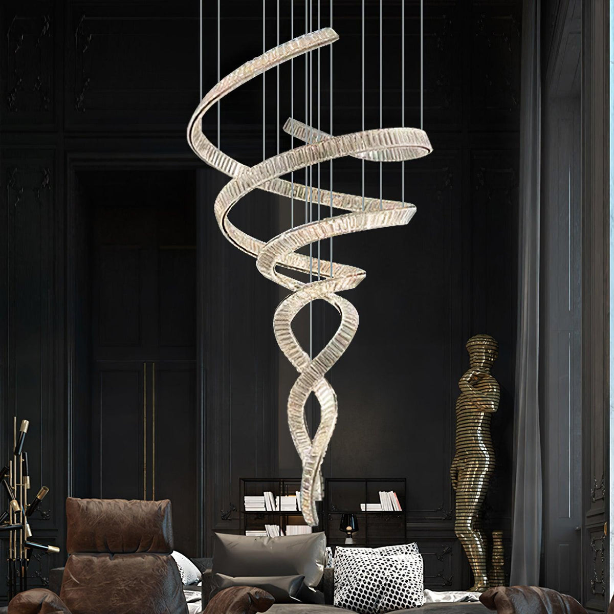 Tall Twisting Glass Staircase Chandelier - CasaraHouse
