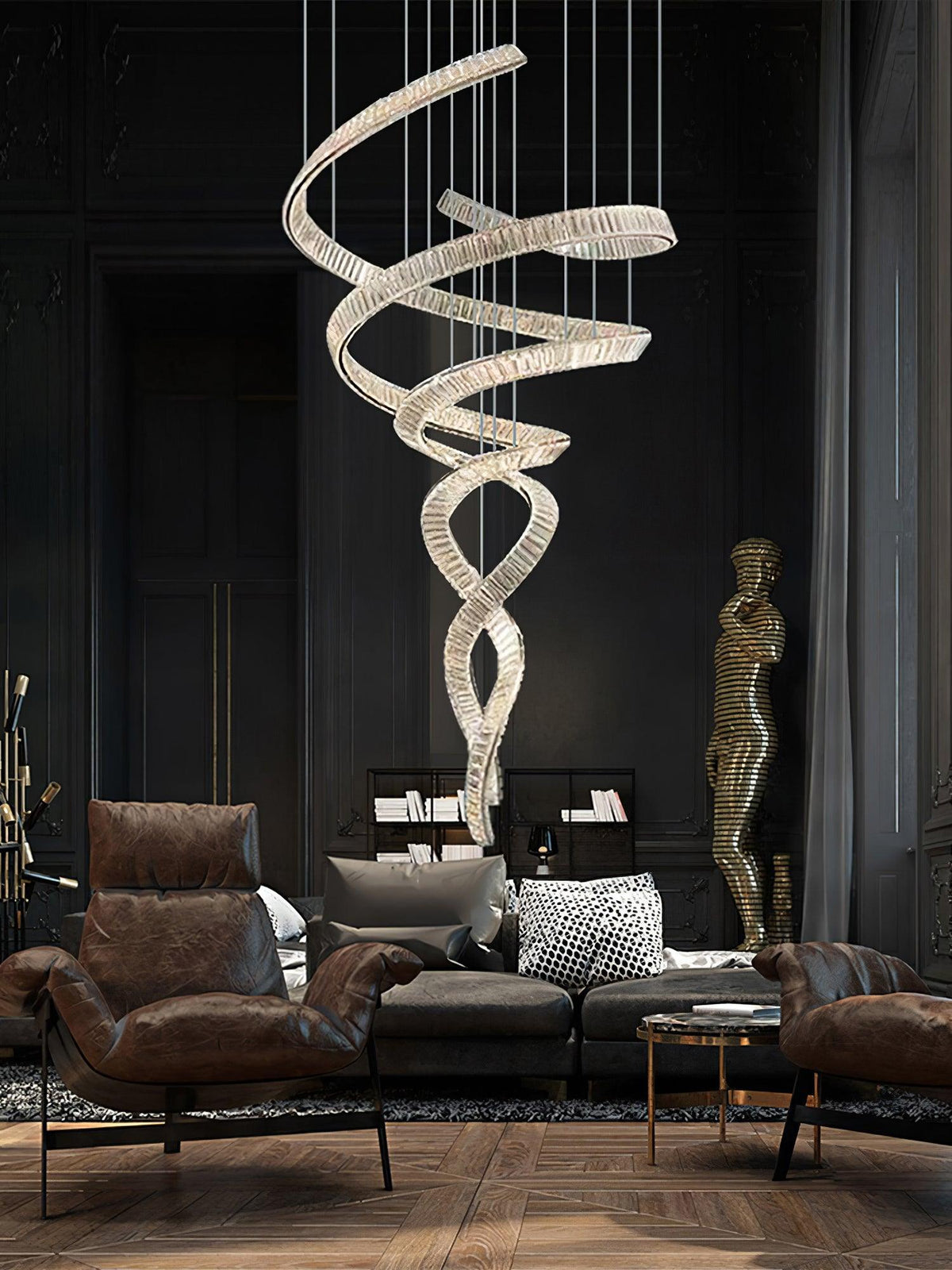 Tall Twisting Glass Staircase Chandelier - CasaraHouse