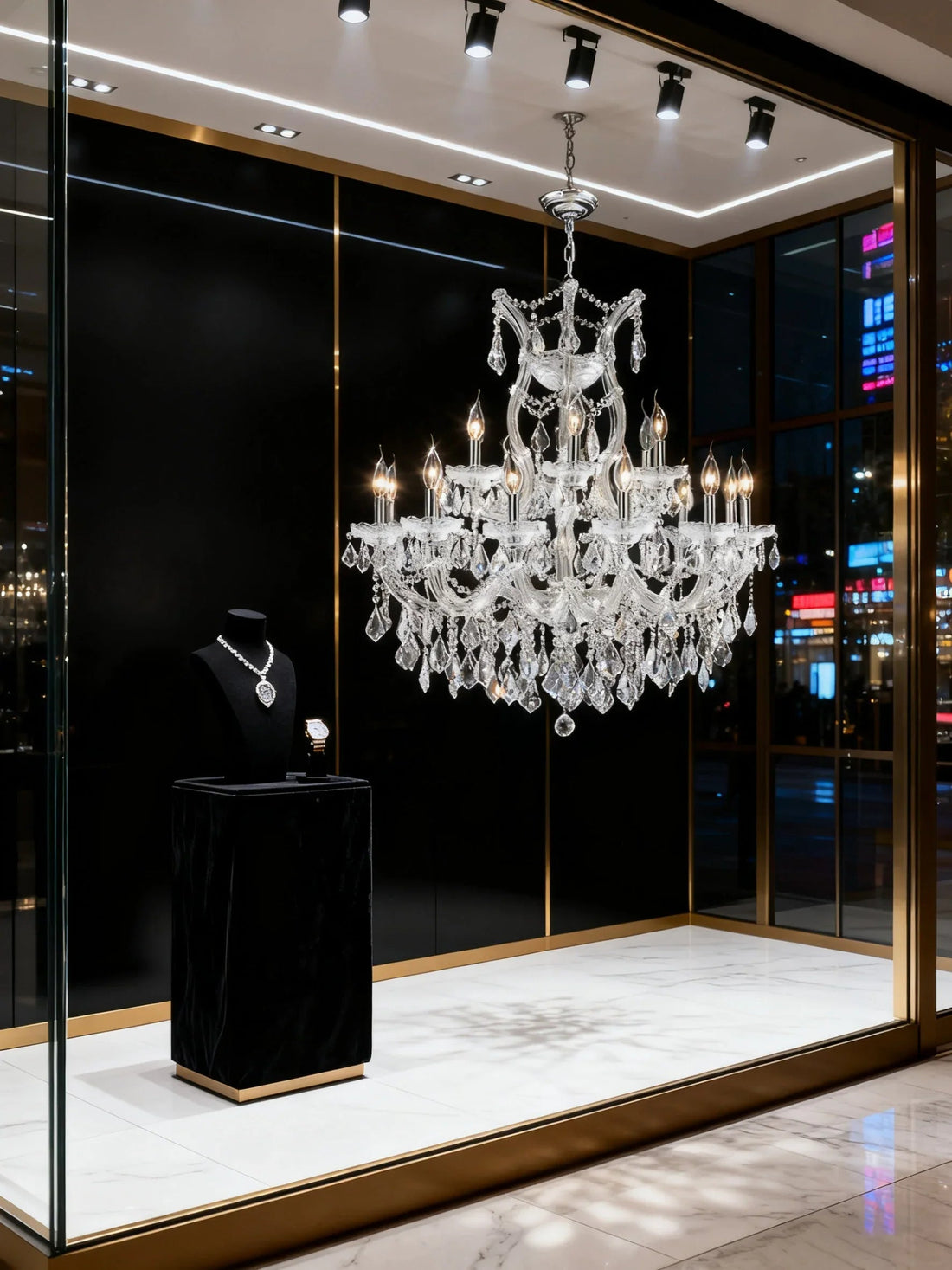 33'' Wide Chrome Chandelier 19 Lights Maria Theresa Crystal Chandelier for Dining Room MT01L19C