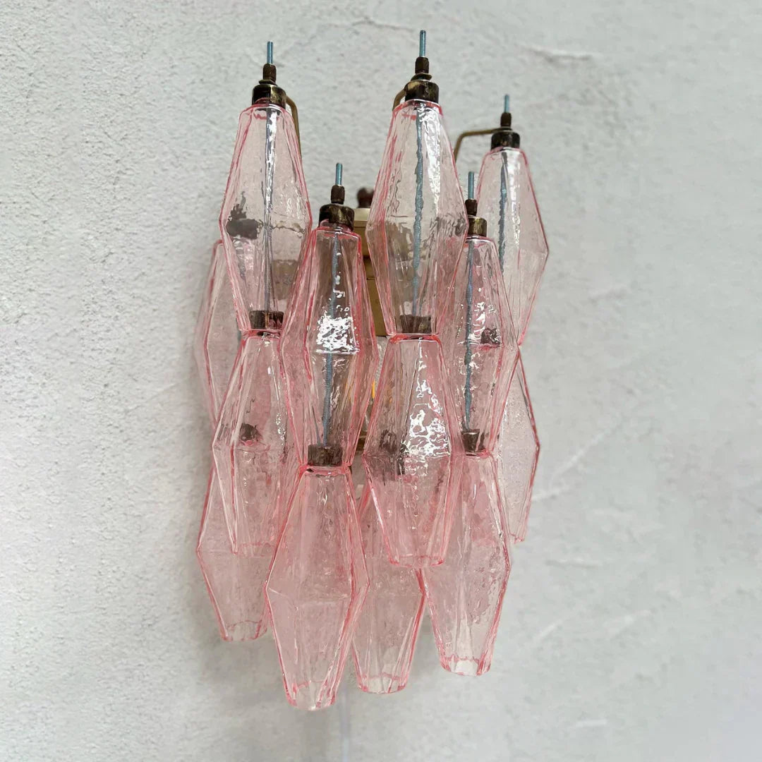 Murano Poliedri Pink Glass Wall Sconces