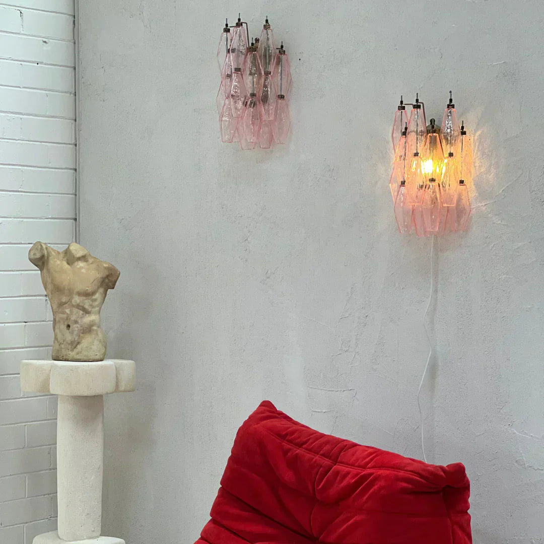 Murano Poliedri Pink Glass Wall Sconces