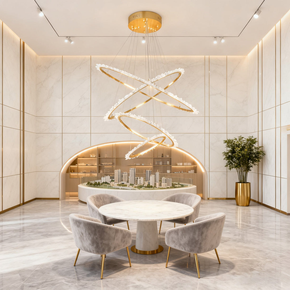 (16+24+31.5+40) Inch 4 Rings Quartz Crystal Chandelier Modern Suspended Hanging Light