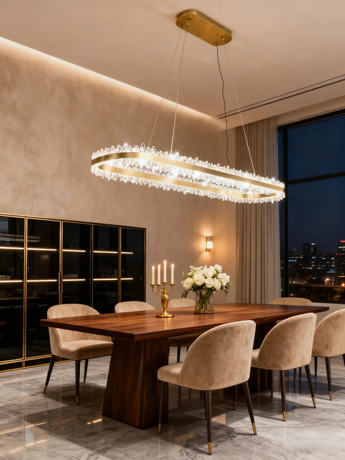 47 Inch Linear Chandelier Modern Quartz Crystal Chandelier for Dining Room