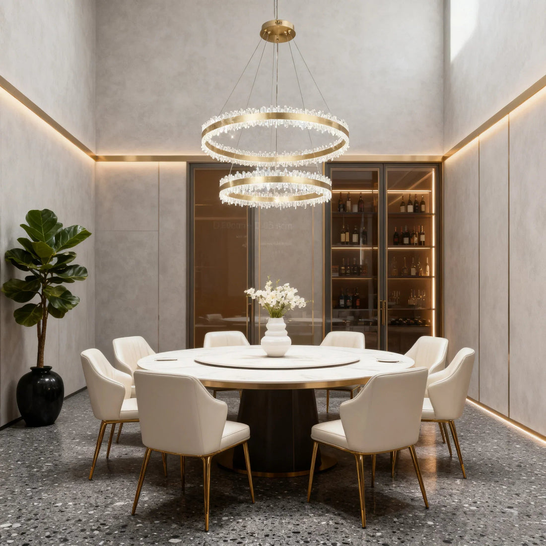 Double Round Rings Quartz Crystal Chandelier Hanging Modern Chandelier for Living Room