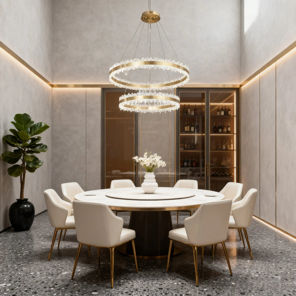 Double Round Rings Quartz Crystal Chandelier Hanging Modern Chandelier for Living Room
