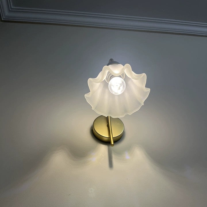 Floral Glass & Brass Curved Arm Wall Sconce