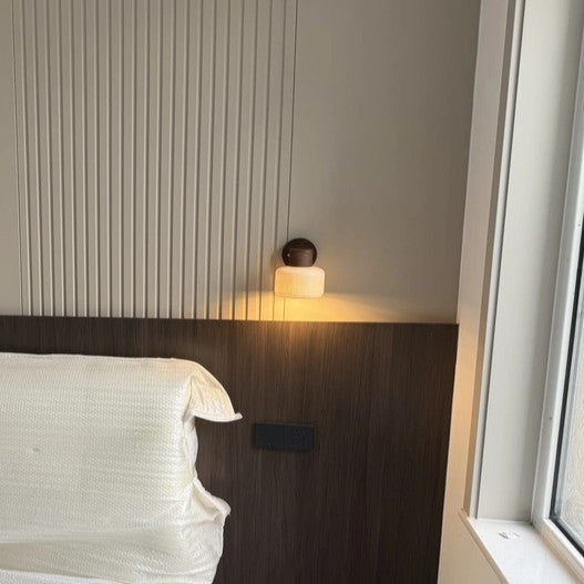 Ribbed Glass & Wood-Tone Wall Sconce