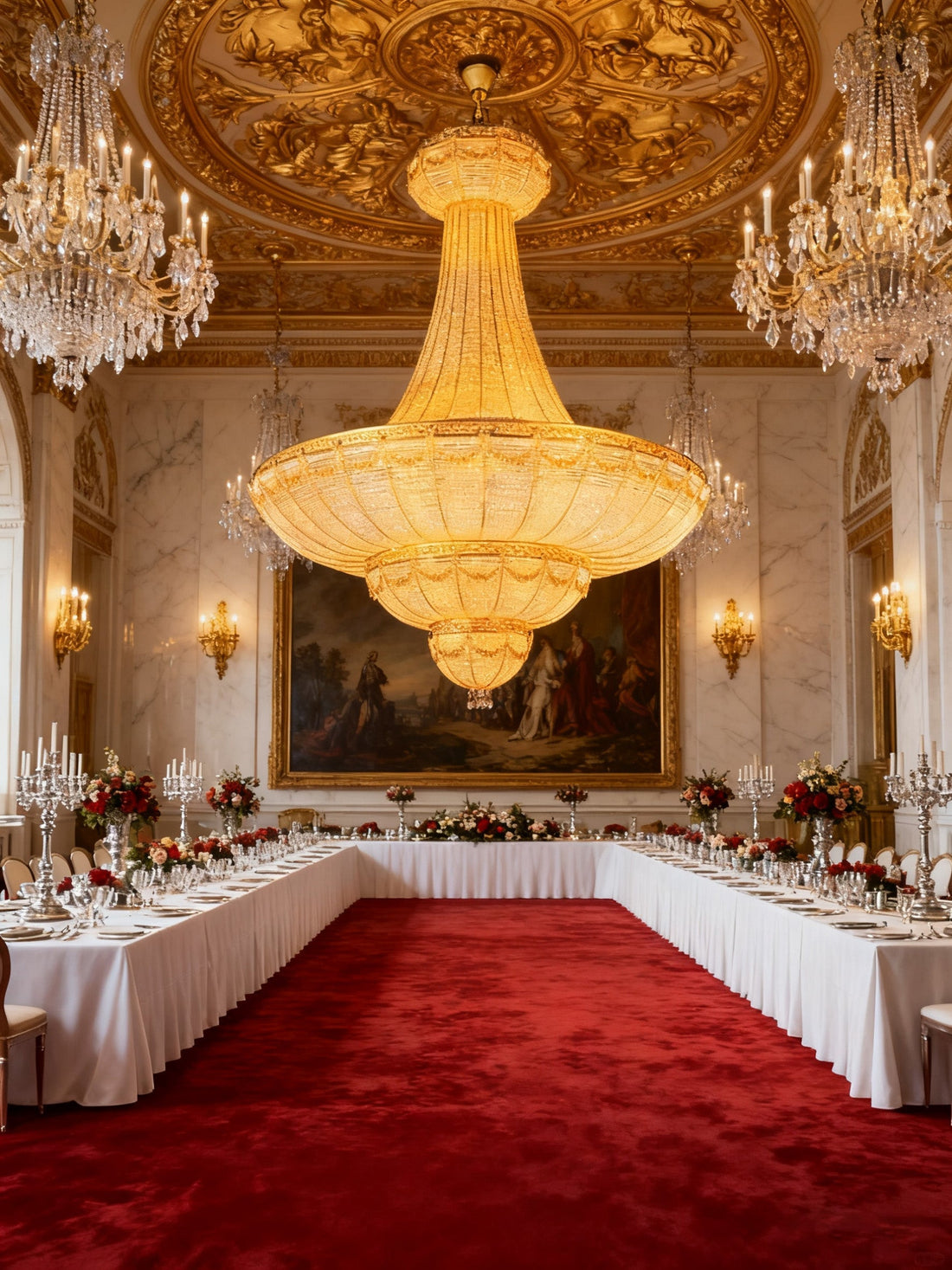 51X65 Inch Large Gold Empire Style Crystal Chandelier for High Ceilings