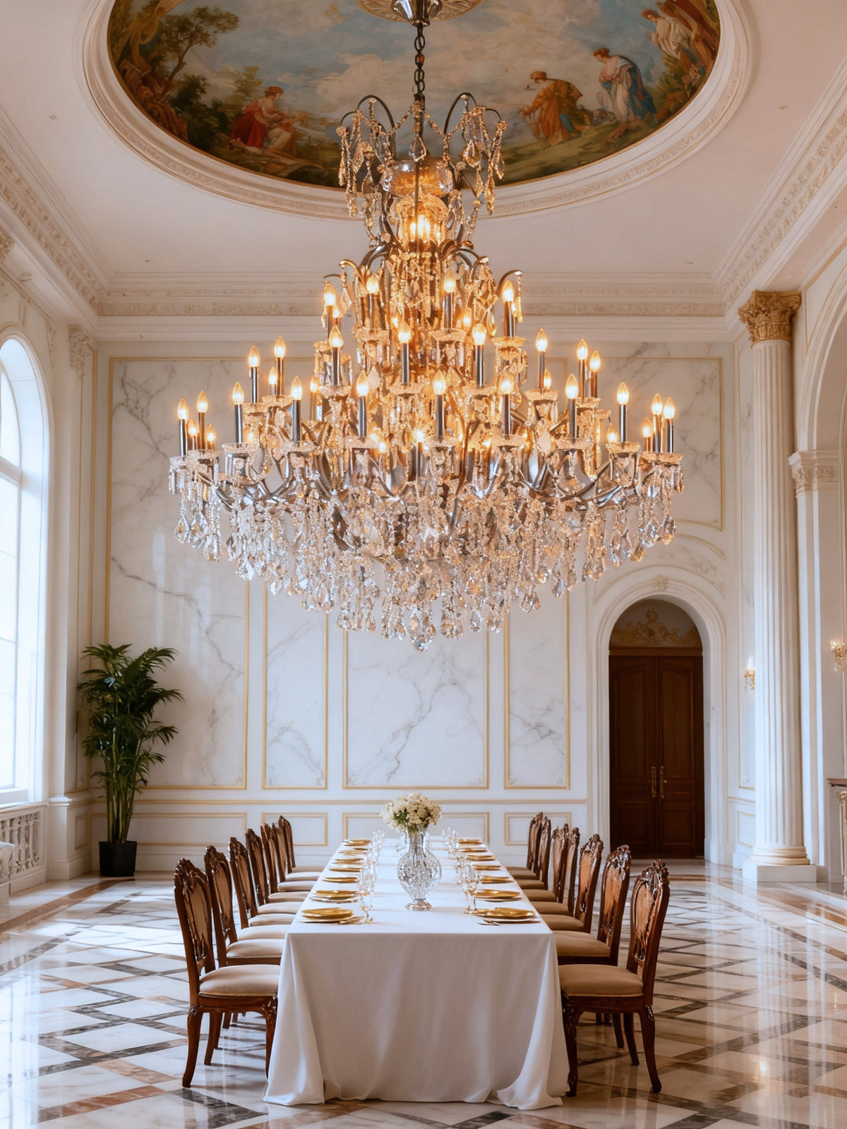 63x71 Inch Big Antique Wrought Iron Crystal Chandelier 48 Lights Luxury Bronze Foyer Lighting