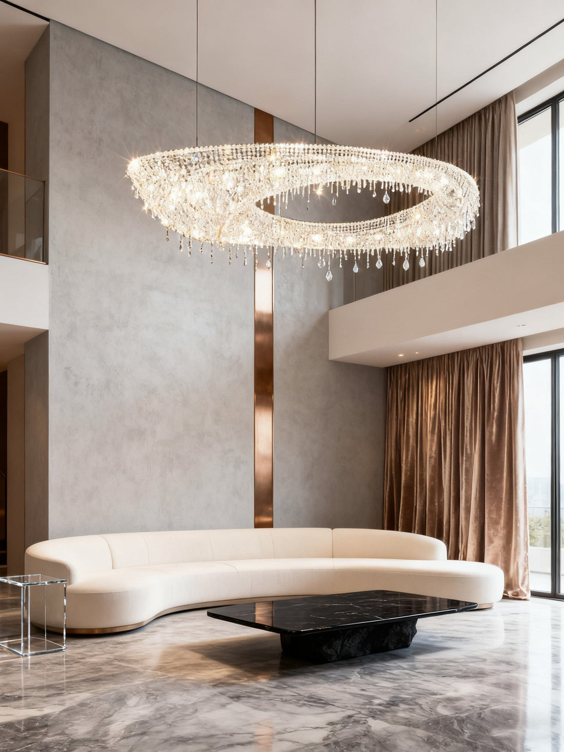 79 Inch Linear Looop Suspended Modern Crystal Chandelier for Living Room