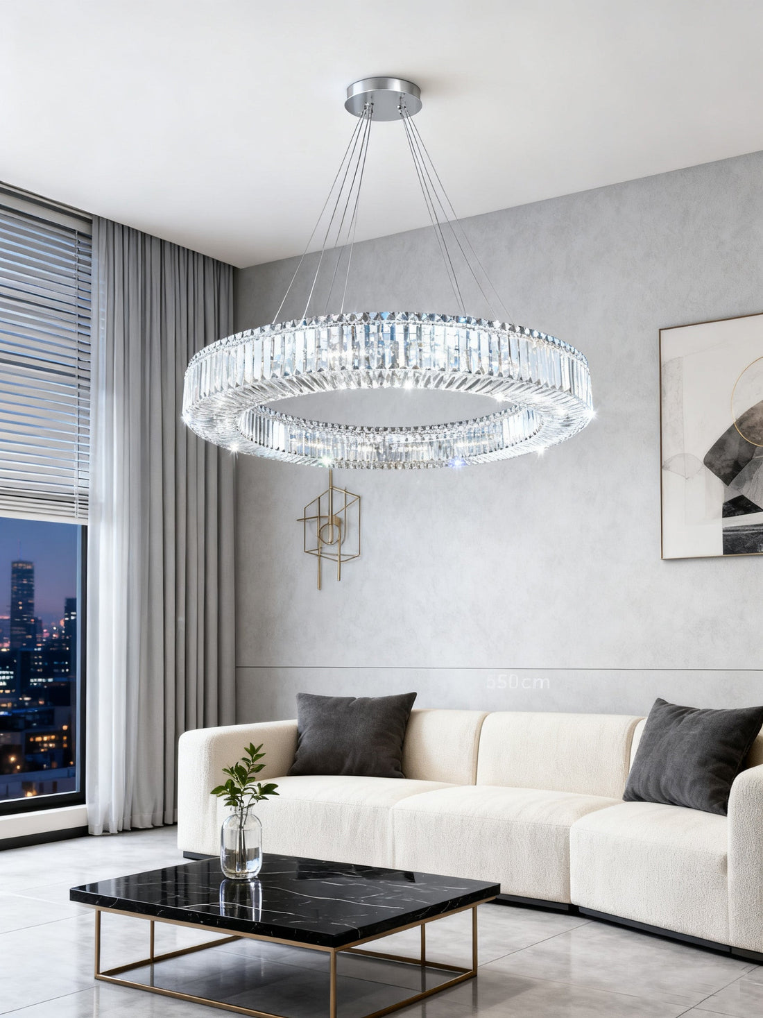 47 Inch Round Ring Chandelier Modern Crystal Lighting for Living Room