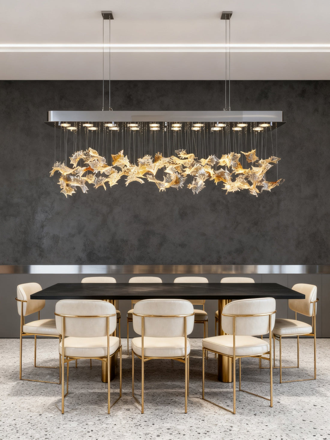 59 Inch Rectangle Modern Glass Leaf Chandelier for Dining Room