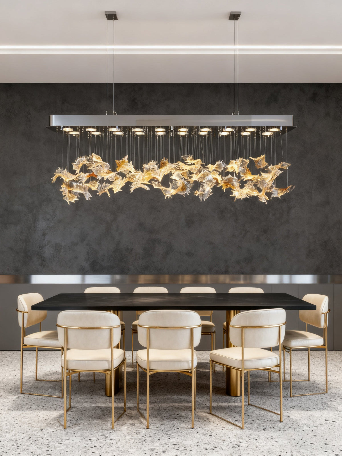 59 Inch Rectangle Modern Glass Leaf Chandelier for Dining Room